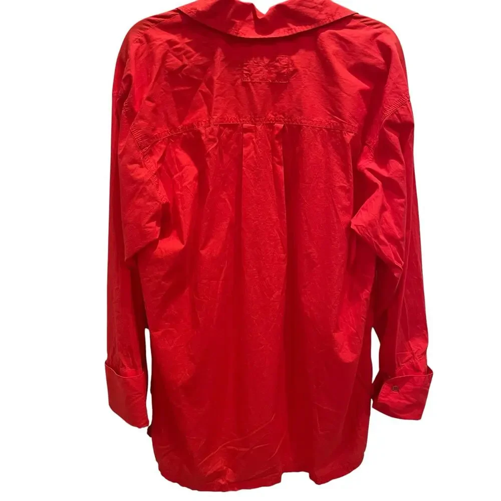 Free People We The Free Hallie French Cuff Shirt Red Size S Oversized